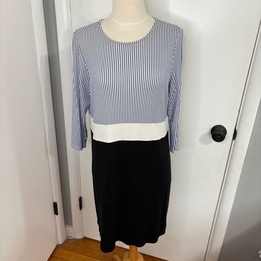 J Jill Striped Colorblock Sheath Dress Blue White Black